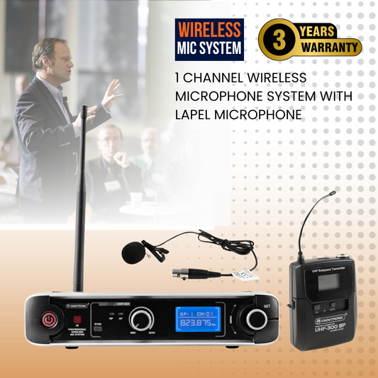 1 Channel Wireless Microphone System With Lapel Microphone