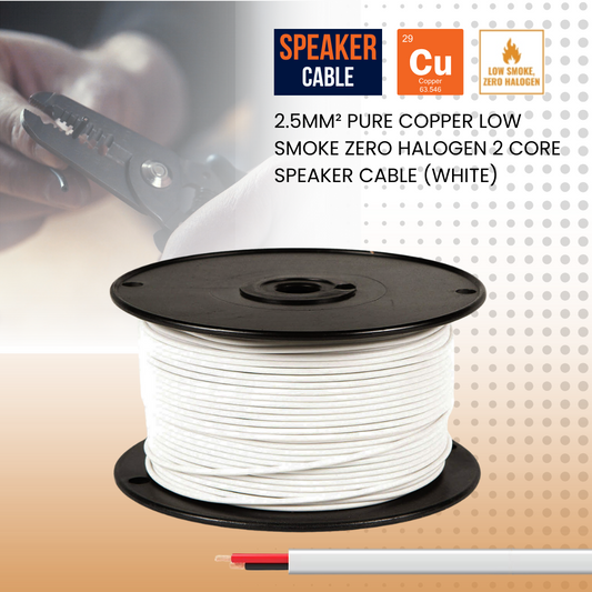 2.5mm² Pure Copper Low Smoke Zero Halogen 2 Core Speaker Cable (White)