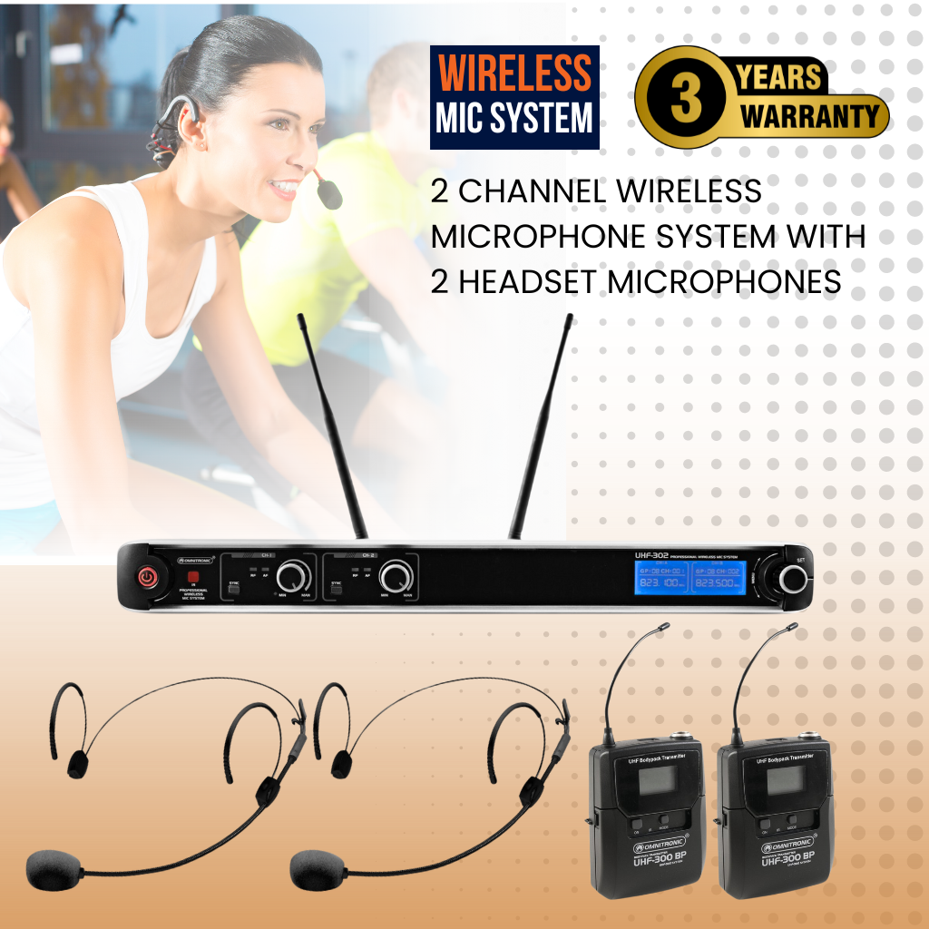 2 Channel Wireless Microphone System With 2 Headset Microphones