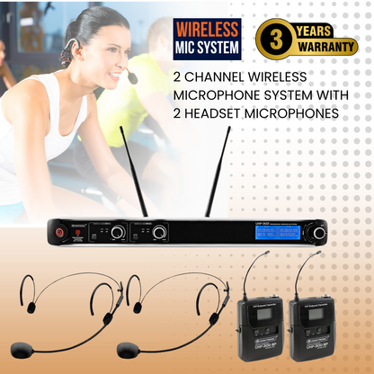 2 Channel Wireless Microphone System With 2 Headset Microphones