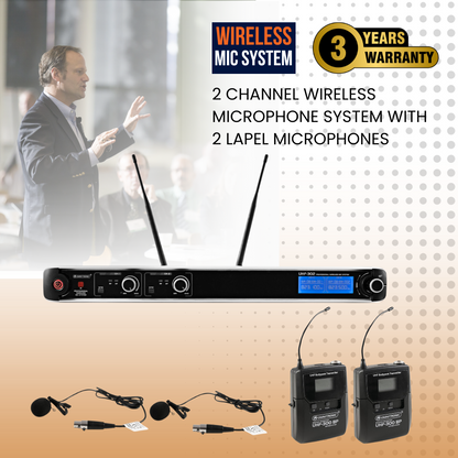 2 Channel Wireless Microphone System With 2 Lapel Microphones