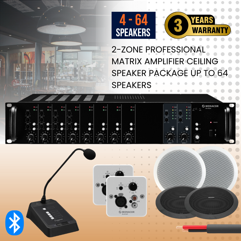 2-Zone Professional Matrix Amplifier Ceiling Speaker Package Up To 64 Speakers Background Music System