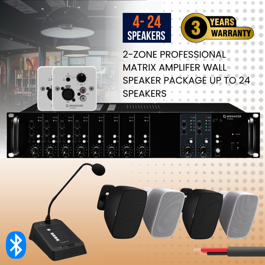 2-Zone Professional Matrix Amplifer Wall Speaker Package Up To 24 Speakers Background Music System