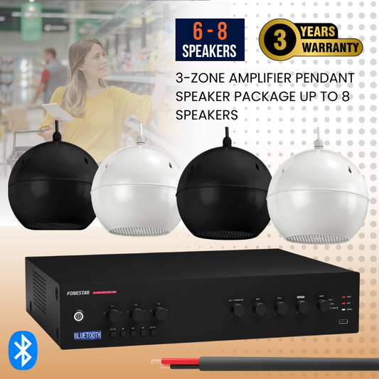 3-Zone Amplifier Pendant Speaker Package Up To 8 Speakers Background Music System