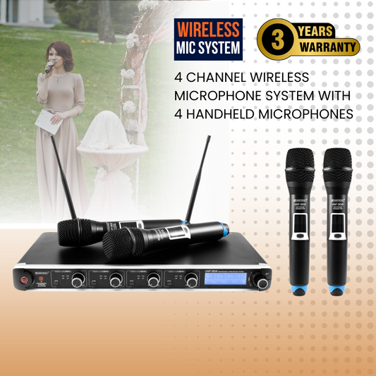 4 Channel Wireless Microphone System With 4 Handheld Microphones