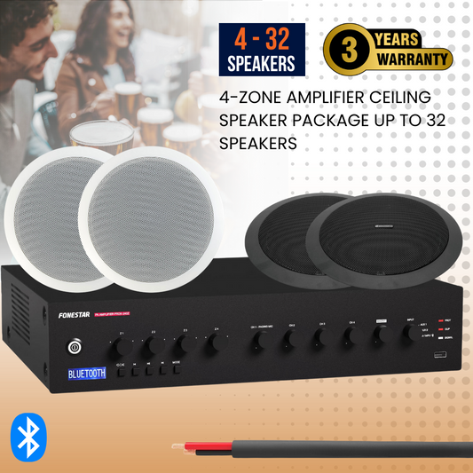 4-Zone Amplifier Ceiling Speaker Package Up To 32 Speakers Background Music System