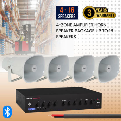 4-Zone Amplifier Horn Speaker Package Up To 16 Speakers