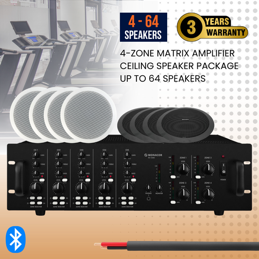 4-Zone Matrix Amplifier Ceiling Speaker Package Up To 64 Speakers Background Music System