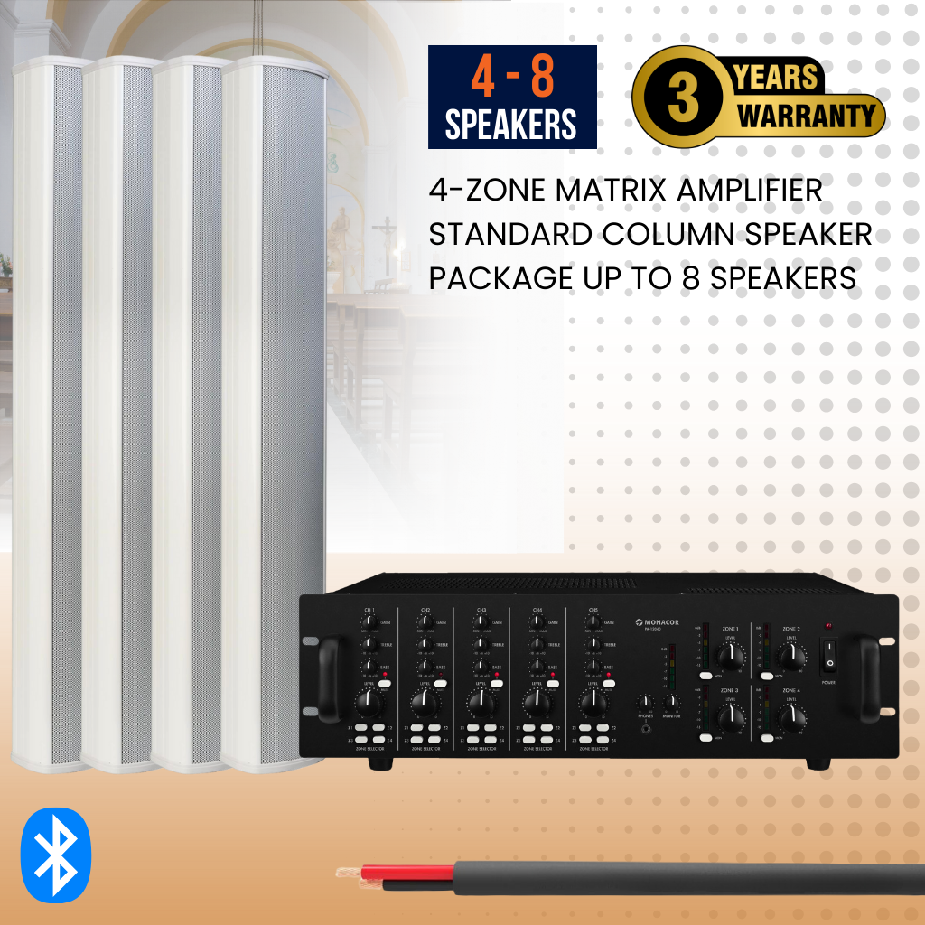 4-Zone Matrix Amplifier Standard Column Speaker Package Up To 8 Speakers Background Music System