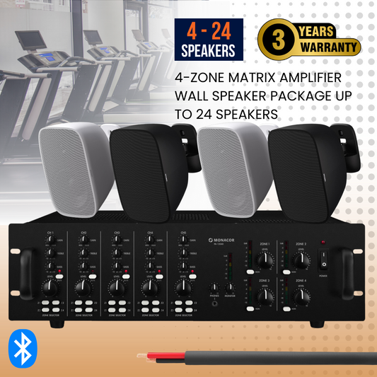 4-Zone Matrix Amplifier Wall Speaker Package Up To 24 Speakers Background Music System