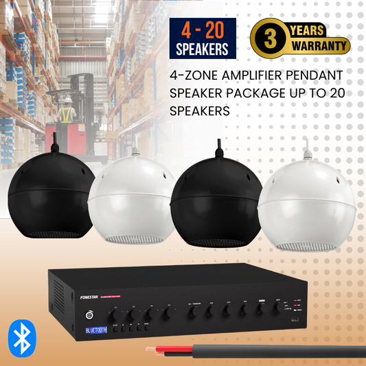 4-Zone Amplifier Pendant Speaker Package Up To 20 Speakers Background Music System