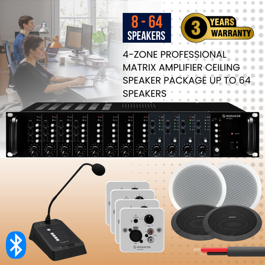 4-Zone Professional Matrix Amplifier Ceiling Speaker Package Up To 64 Speakers Background Music System