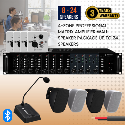 4-Zone Professional Matrix Amplifier Wall Speaker Package Up To 24 Speakers Background Music System