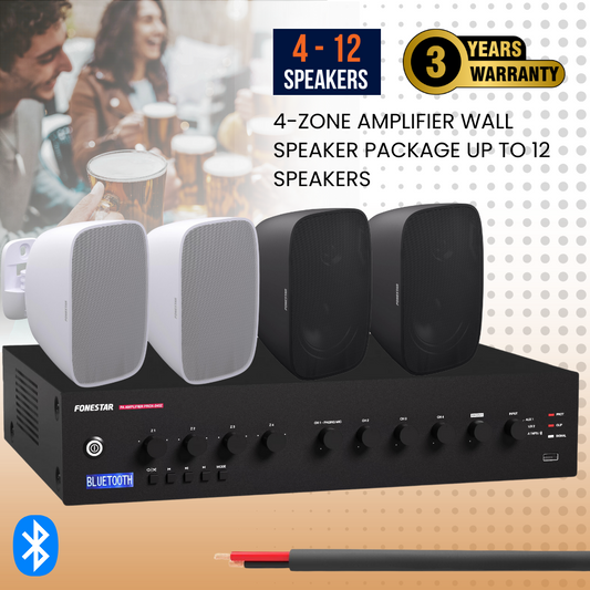 4-Zone Amplifier Wall Speaker Package Up To 12 Speakers Background Music System