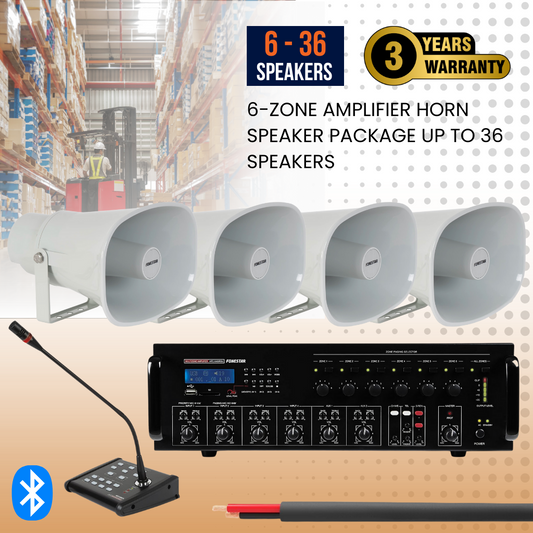 6-Zone Amplifier Horn Speaker Package Up To 36 Speakers