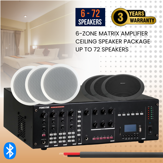 6-Zone Matrix Amplifier Ceiling Speaker Package Up To 72 Speakers Background Music System