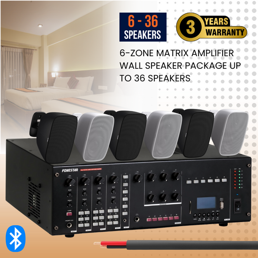 6-Zone Matrix Amplifier Wall Speaker Package Up To 36 Speakers Background Music System