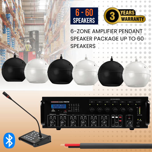 6-Zone Amplifier Pendant Speaker Package Up To 60 Speakers Background Music System