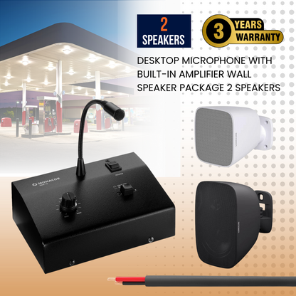 Desktop Microphone With Built-In Amplifier Wall Speaker Package 2 Speakers