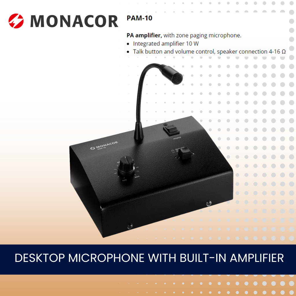 Desktop Microphone With Built-In Amplifier Wall Speaker Package 2 Speakers