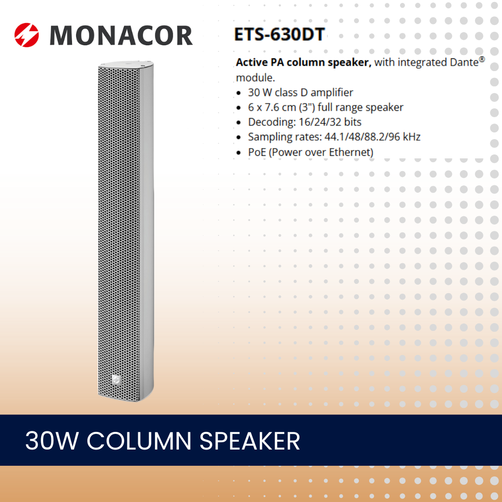 Monacor ETS-630DT 30W DANTE column speaker