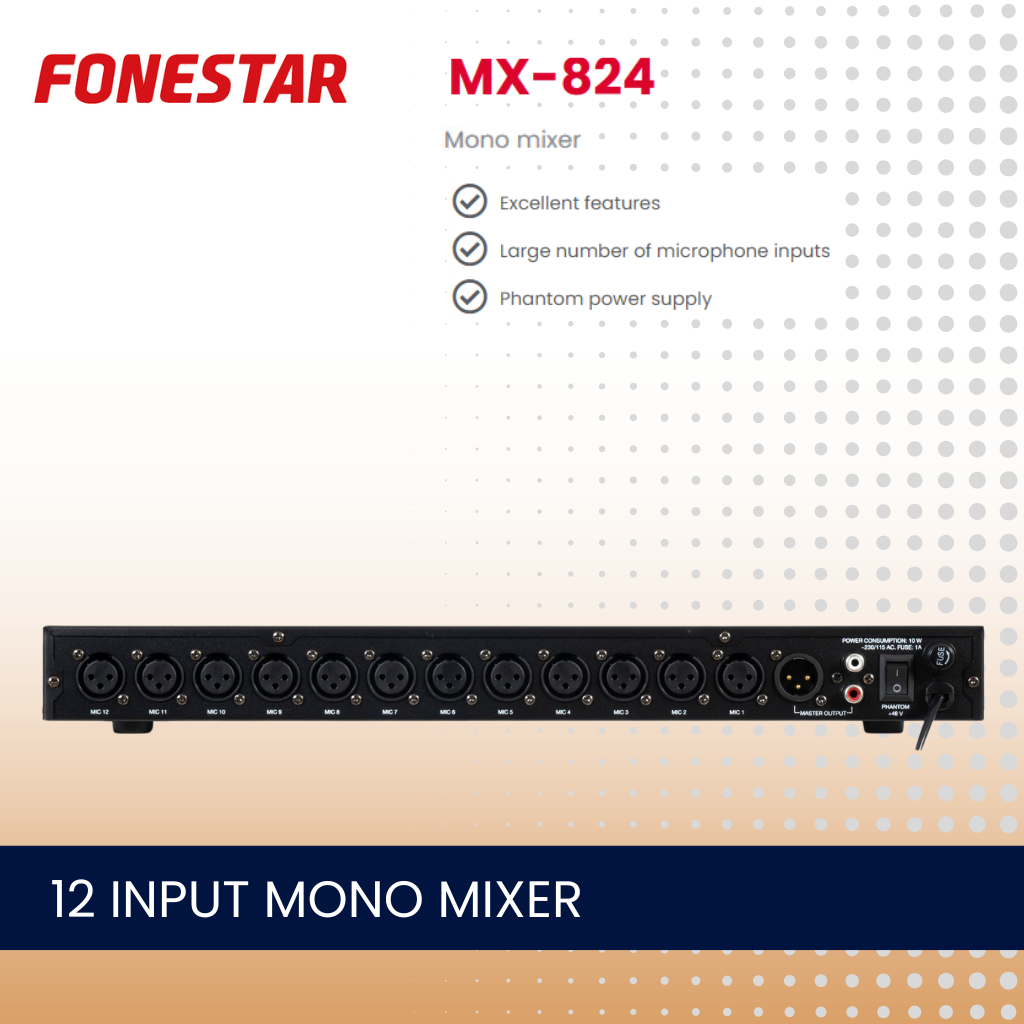 Fonestar MX-824 12 input mono mixer