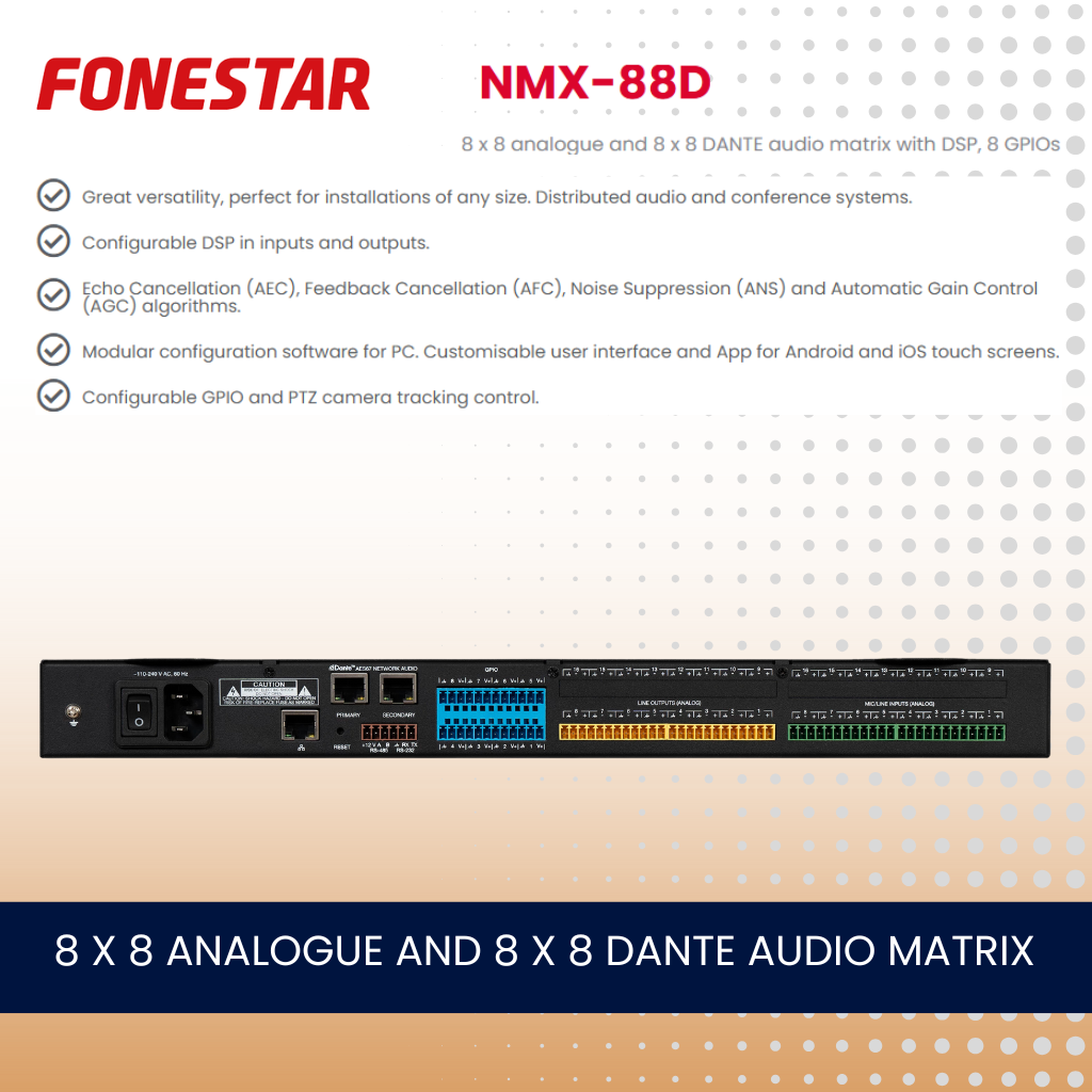 Fonestar NMX-88D 8 x 8 analogue and 8 x 8 DANTE audio matrix