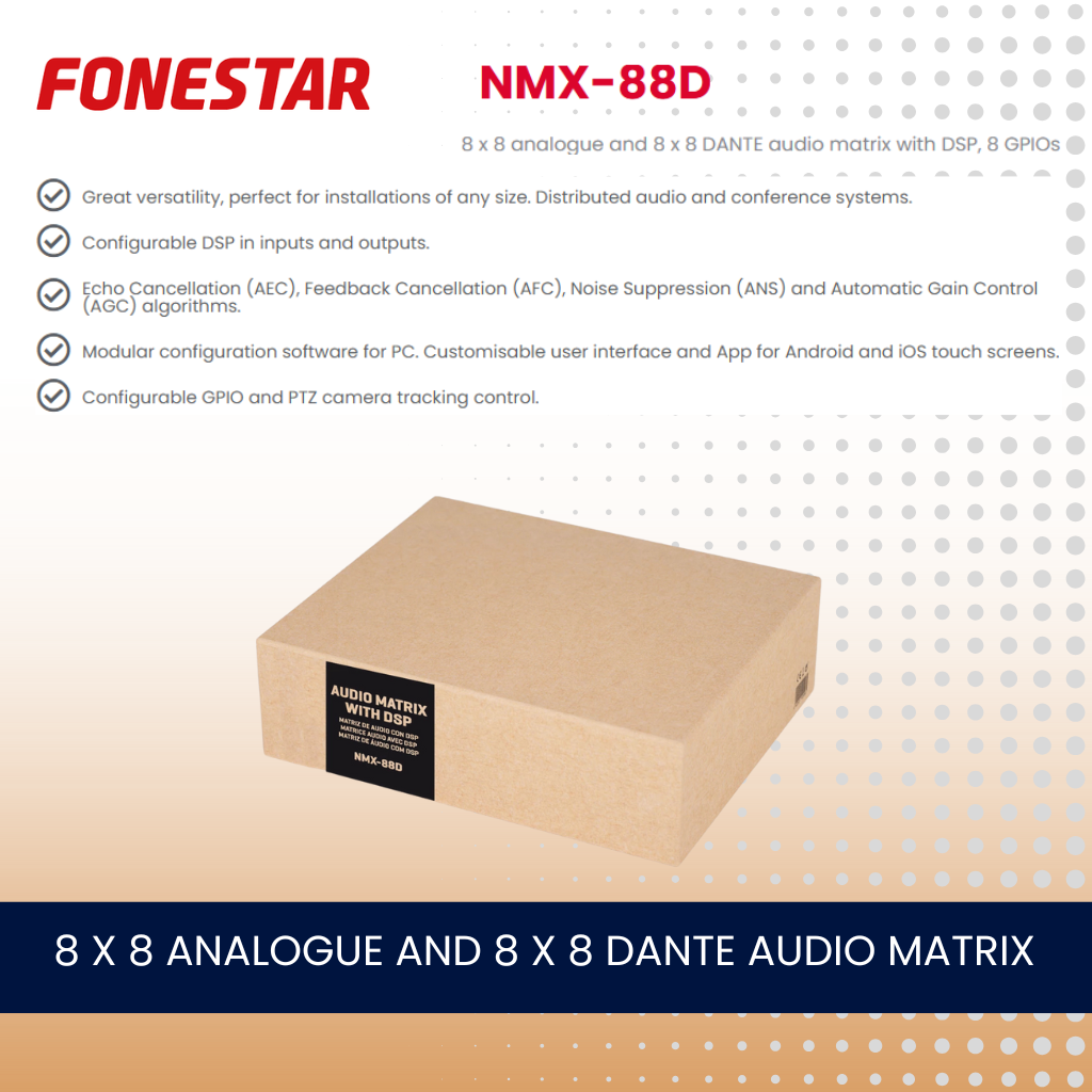 Fonestar NMX-88D 8 x 8 analogue and 8 x 8 DANTE audio matrix