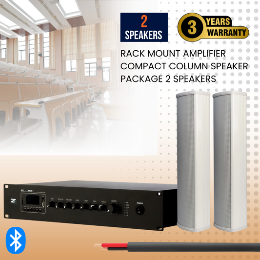 Rack Mount Amplifier Compact Column Speaker Package 2 Speakers Background Music System