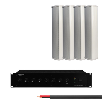 Rack Mount Amplifier Compact Column Speaker Package Up To 40 Speakers Background Music System