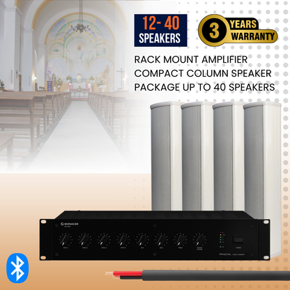 Rack Mount Amplifier Compact Column Speaker Package Up To 40 Speakers Background Music System