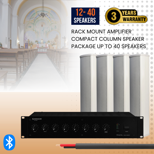 Rack Mount Amplifier Compact Column Speaker Package Up To 40 Speakers Background Music System