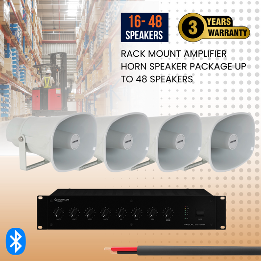 Rack Mount Amplifier Horn Speaker Package Up To 48 Speakers