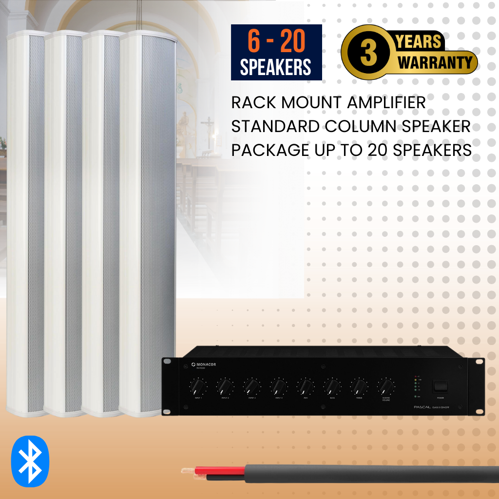 Rack Mount Amplifier Standard Column Speaker Package Up To 20 Speakers Background Music System