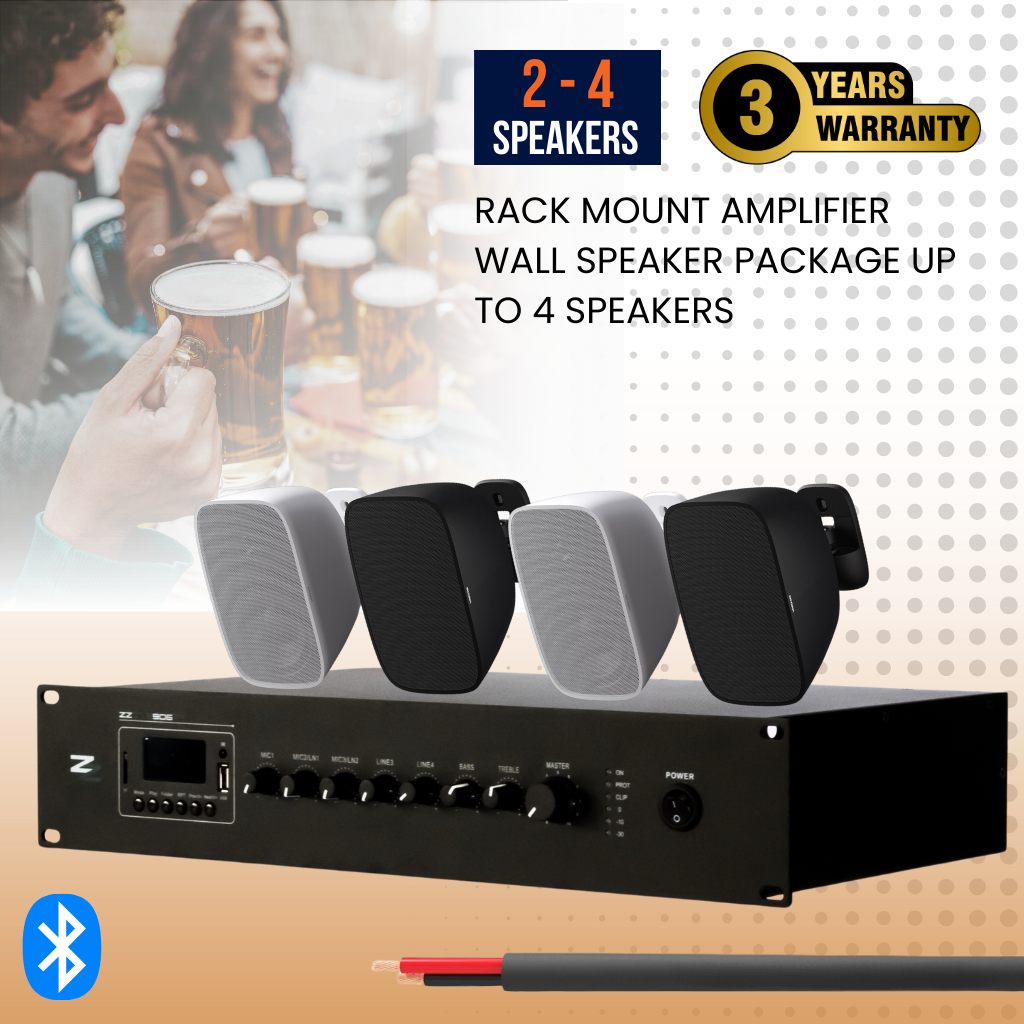 Rack Mount Amplifier Wall Speaker Package Up To 4 Speakers Background Music System