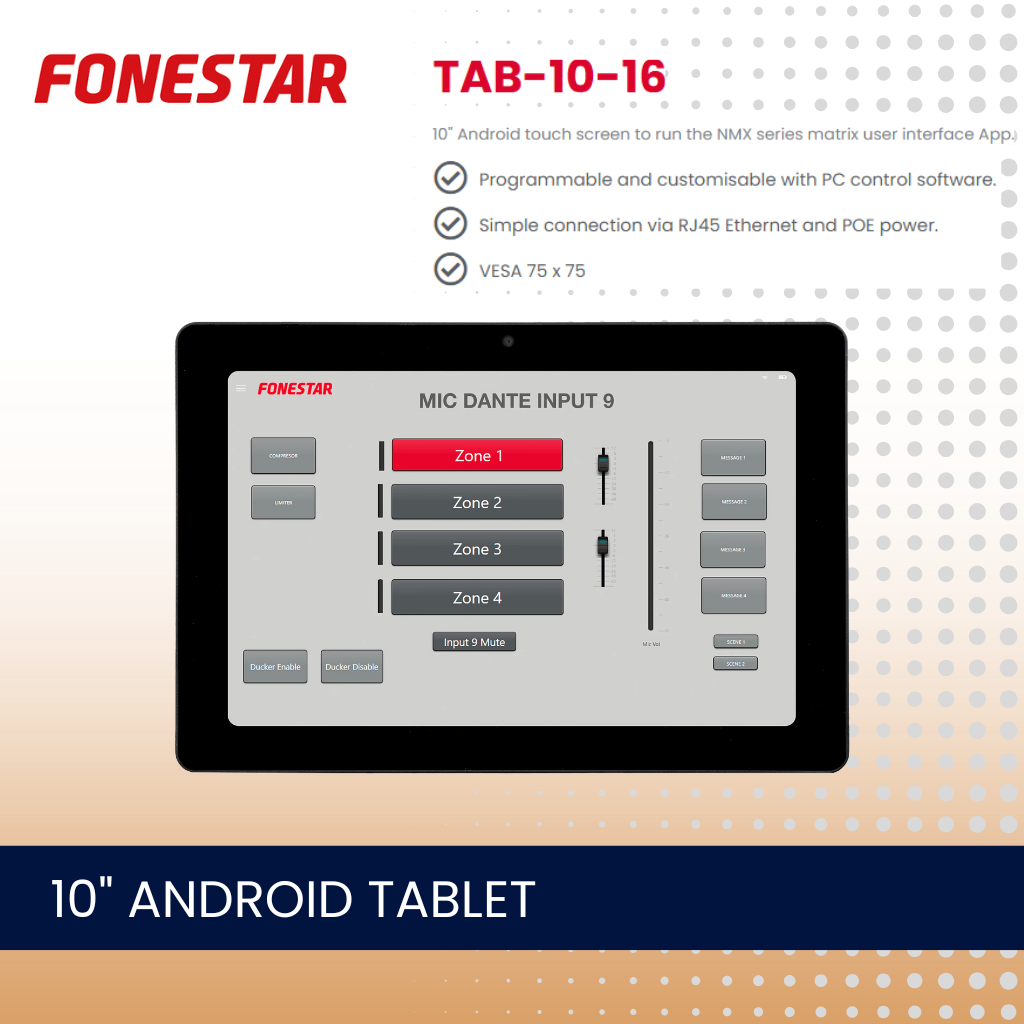 Fonestar TAB-10-16 10" Android tablet for NMX series DANTE matrix