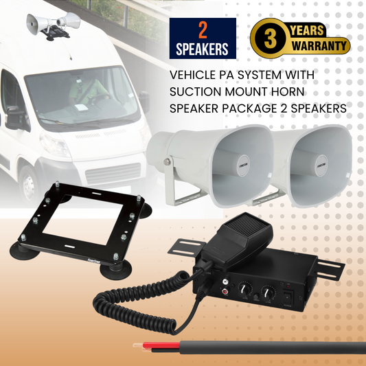 Vehicle PA System With Suction Mount Horn Speaker Package 2 Speakers