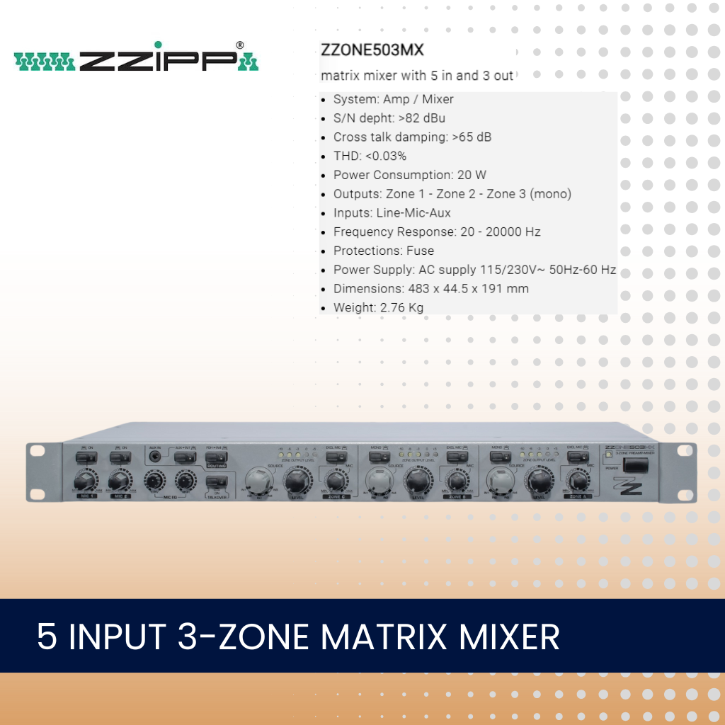 ZZiPP ZZONE503MX 5 input 3-zone matrix mixer