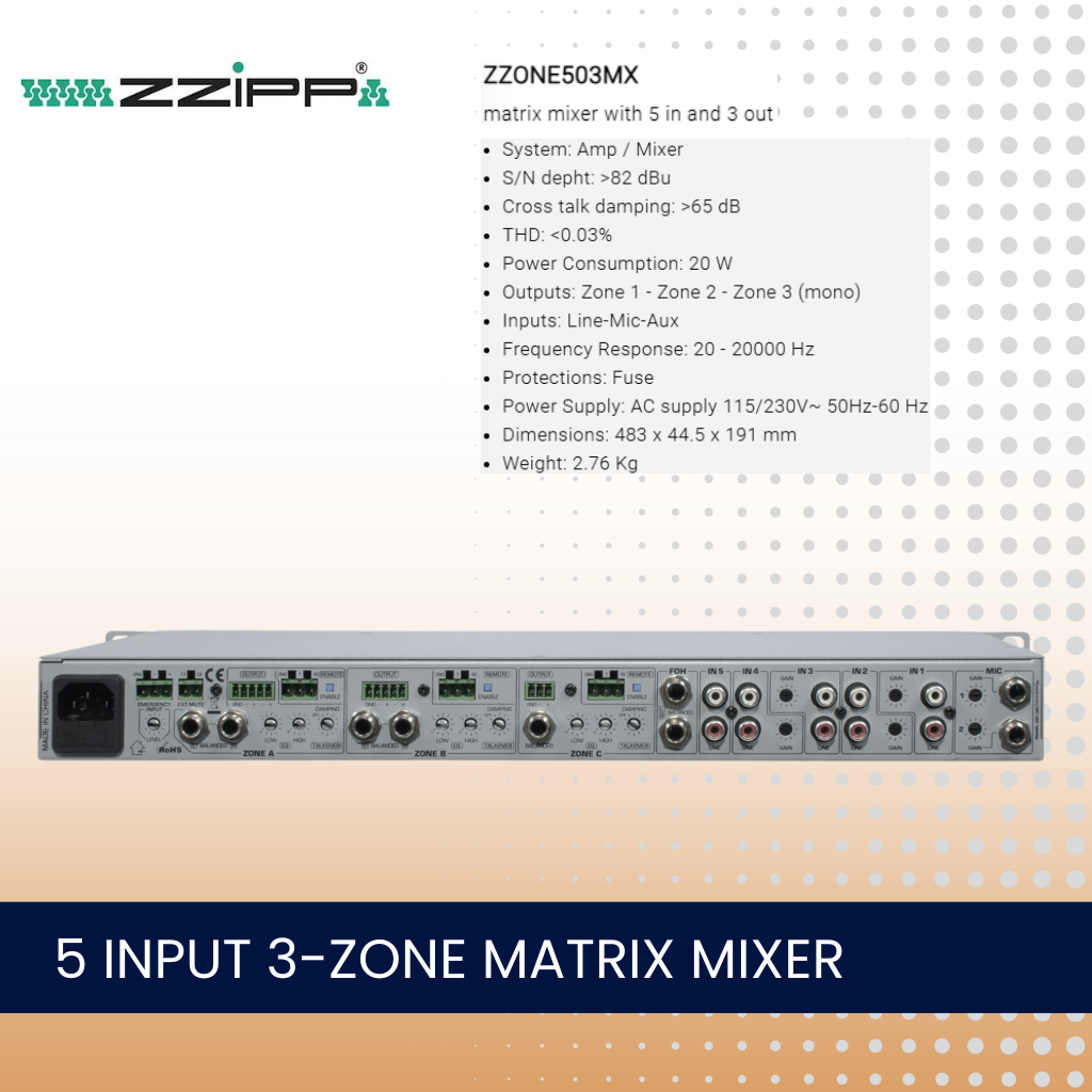 ZZiPP ZZONE503MX 5 input 3-zone matrix mixer